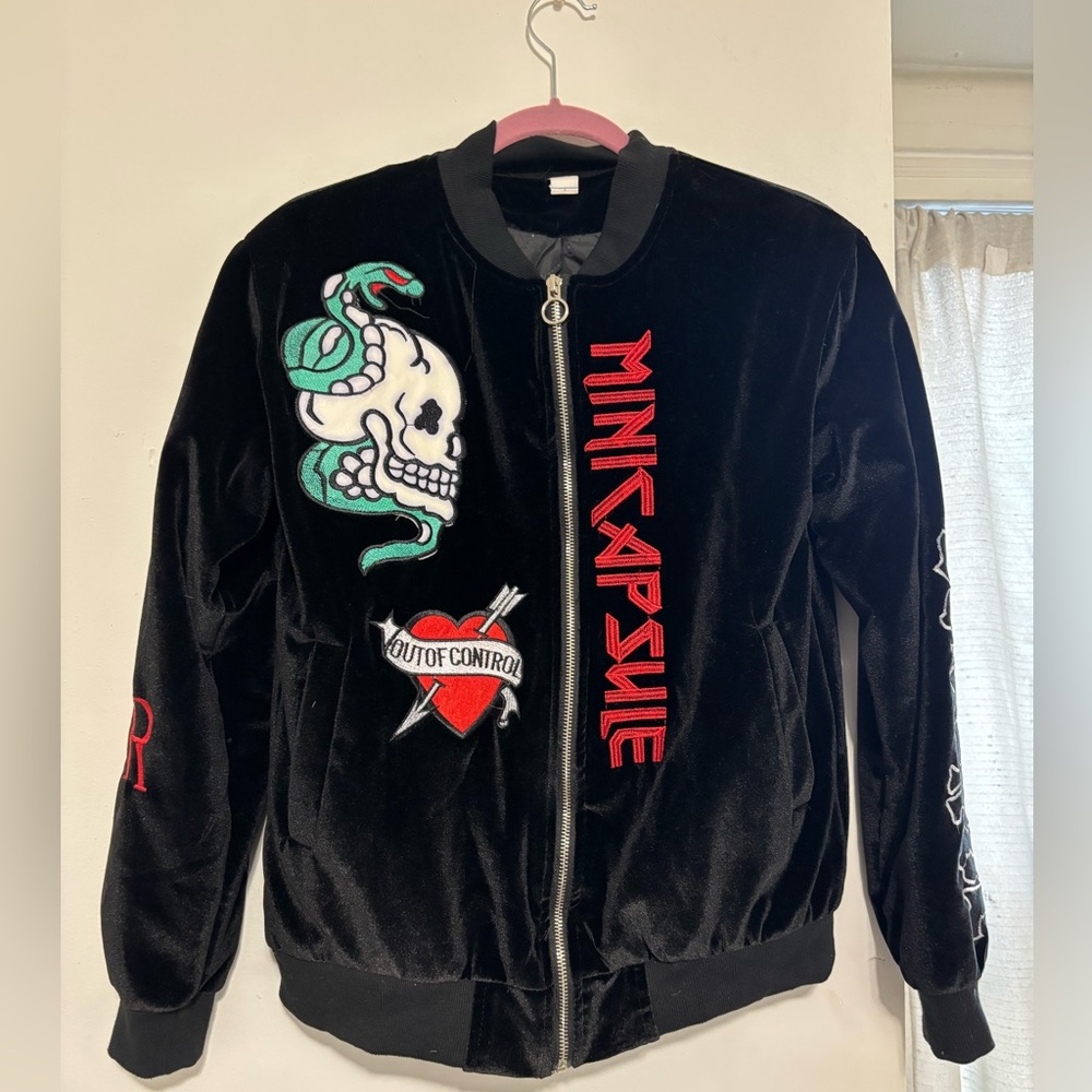 Velvet Embroidered Bomber Jacket